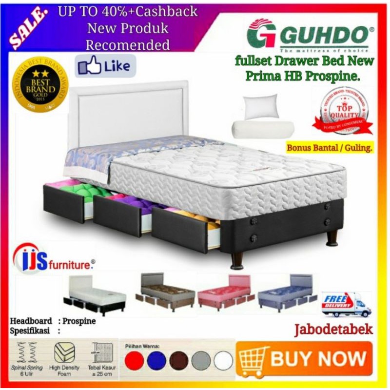 Guhdo fullset Kasur Drawer Bed /Laci New Prima HB Prospine uk 120x200