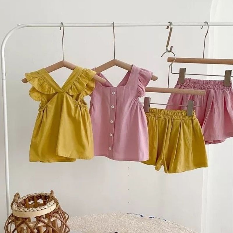 Setelan Afika Ruffle Tee 1-2 Tahun / Setelan Hotpants Anak Balita Tank Set