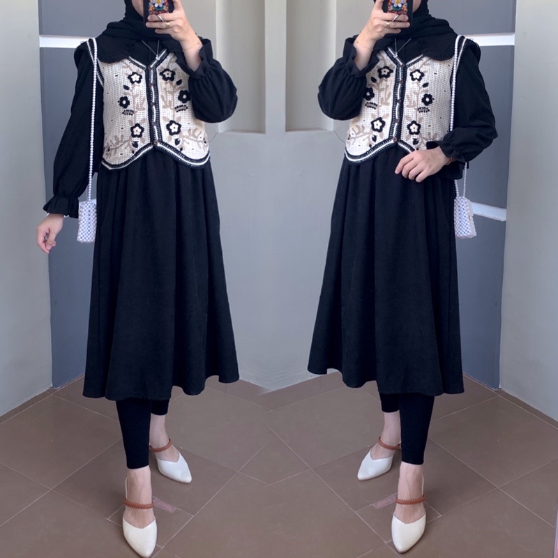 Midi long tunik vest baby corduroy suede import