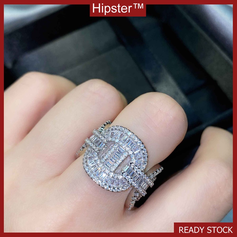 INS Style Original Design Inlaid Zircon Full Diamond Open Ring