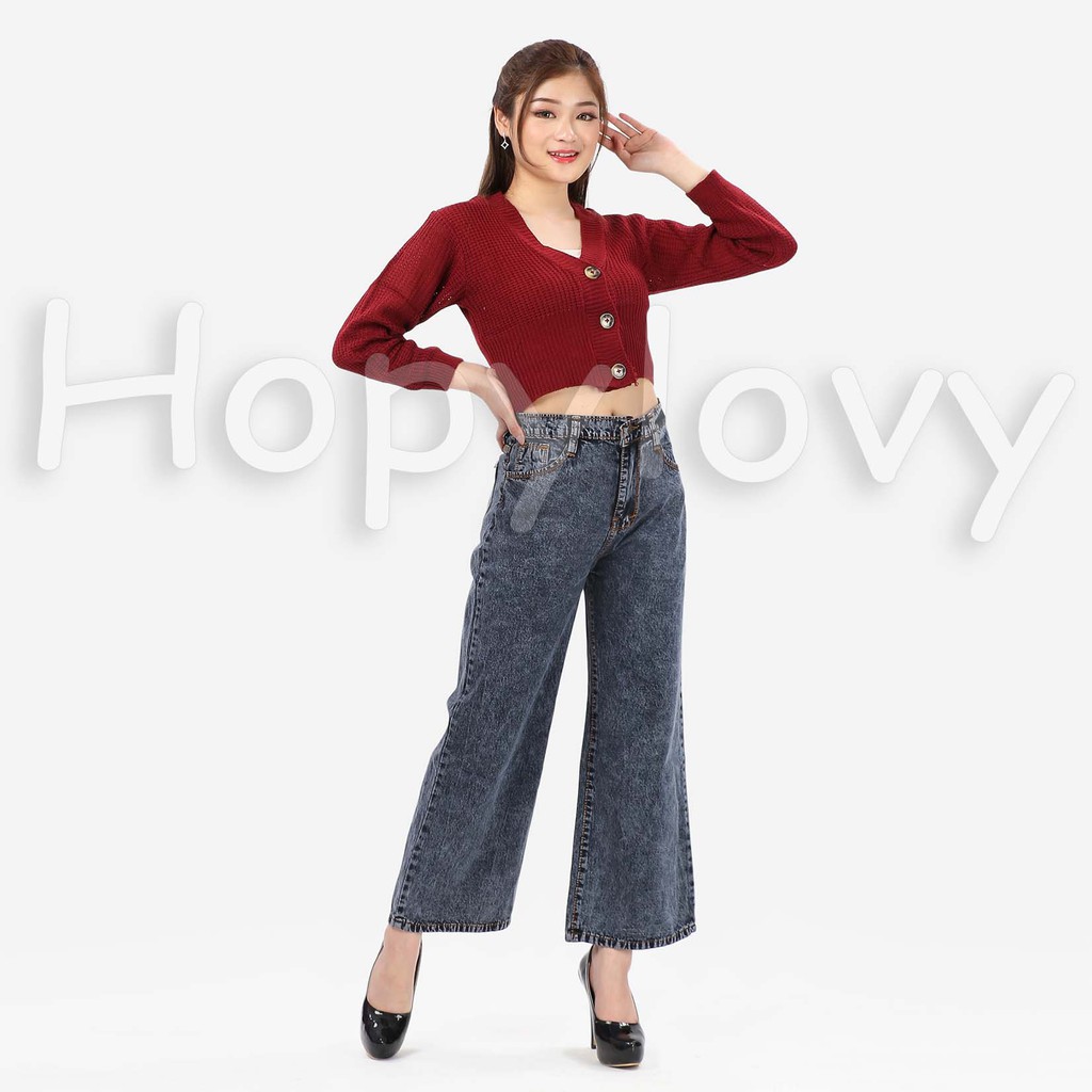 HOPYLOVY - Celana Jeans Boyfriend Wanita Model Kulot Snow Acid Asterada-5
