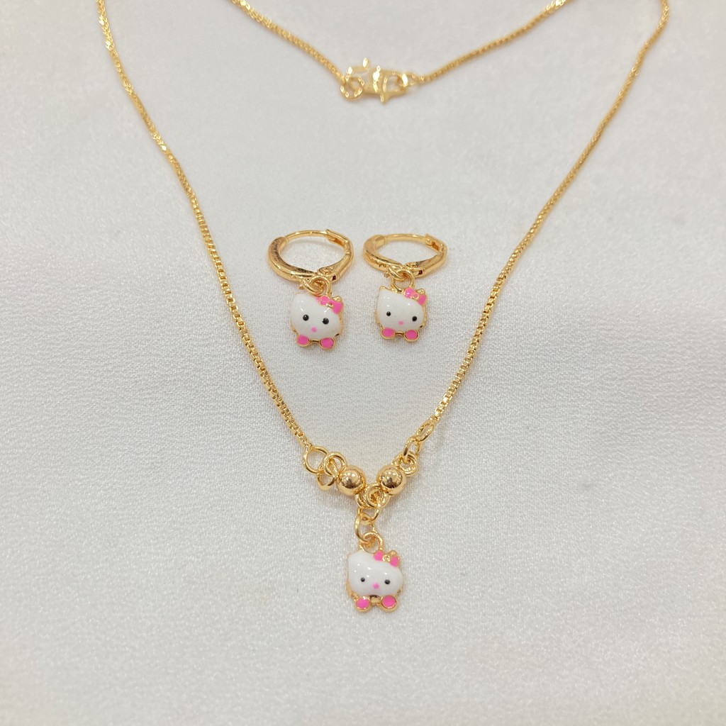 Set Perhiasan Anak Kalung Gelang Cincin Anting Cat Lapis Emas