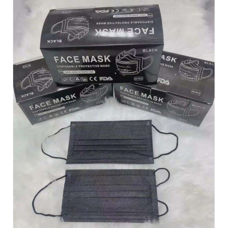 Masker Earlop Hitam 3ply Premium | Face Mask Masker Dewasa