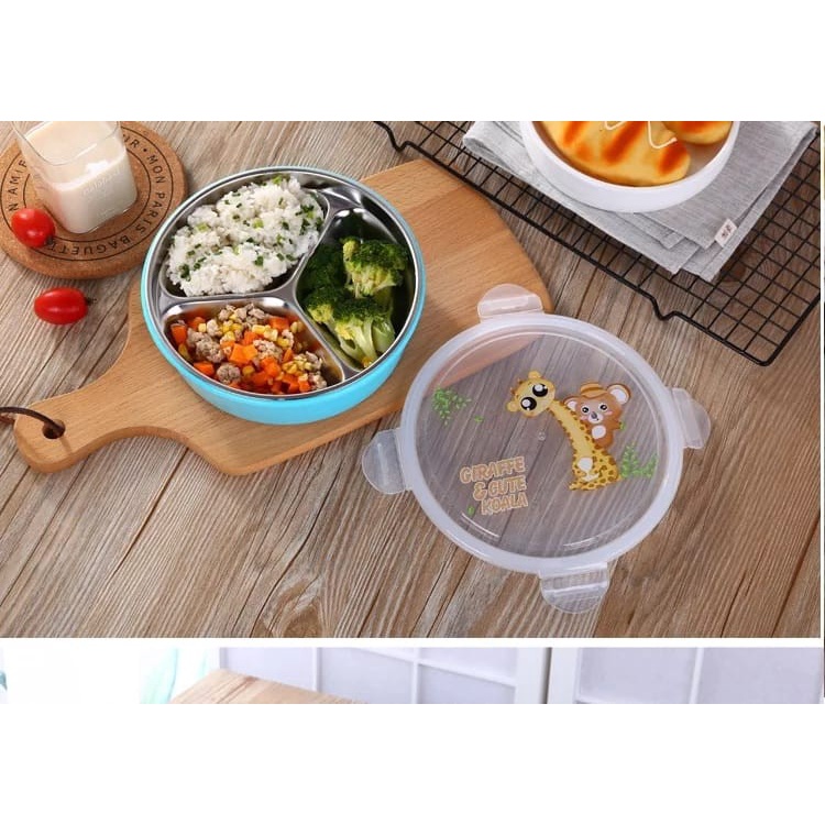 Lunch box bulat stainless sus 340/ kotak bekal makan bento 3 sekat