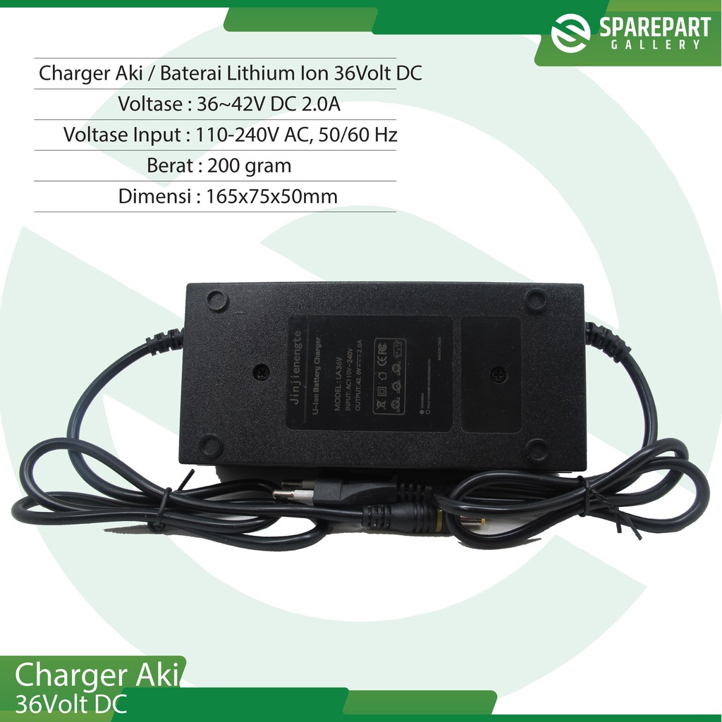 Charger Aki/Baterai Lithium ion 36V DC ujung colokan 1pin bulat