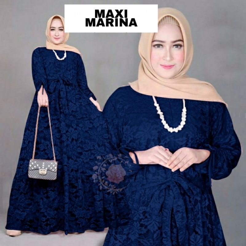 SIZE 5XL GAMIS MAXI MARINA BAHAN BRUKAT TULANG GLITER LAPIS FURING PREMIUM QUALITY