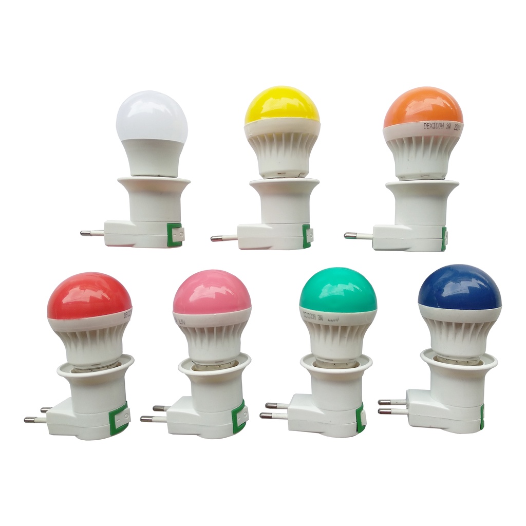 Lampu Tidur LED BULAT Warna Warm White 1 watt Merah Hijau Biru Kuning Putih 3w 5watt Fitting Lampu Saklar