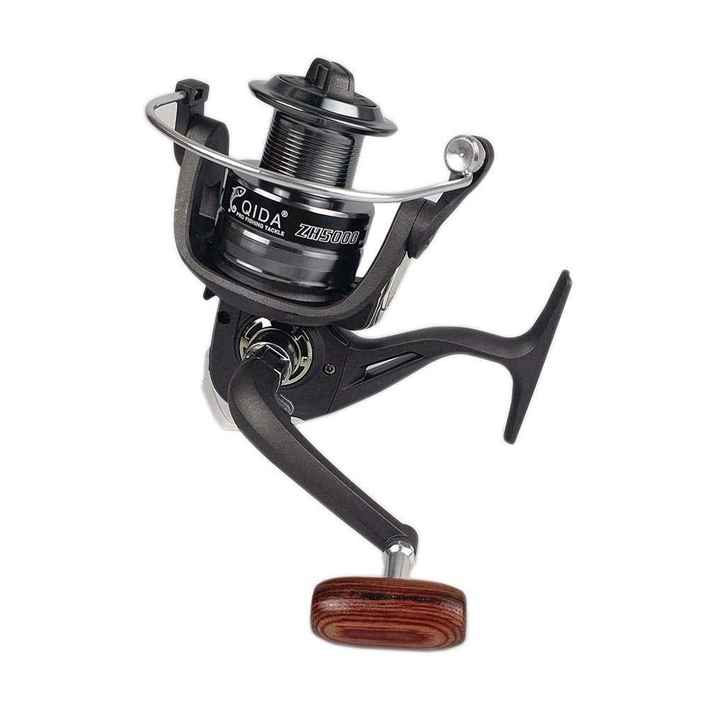 Gulungan Tali Senar Reel Pancing Spinning Fishing Reel 4.7:1 Gear Ratio Zinc Alloy Kayu QIDA ZH5000 Series - 7RTH82BK