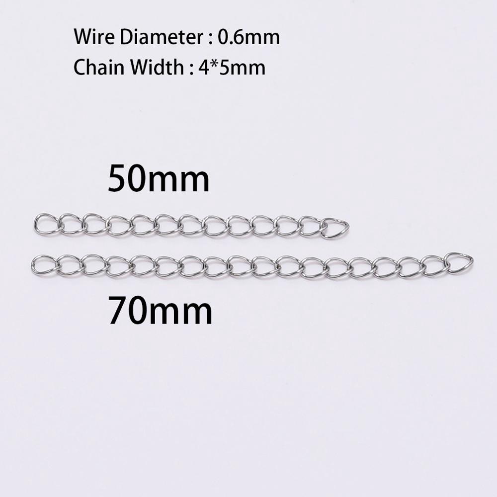 50pcs / Lot Rantai Extender Bahan Stainless Steel Ukuran 5 7cm Untuk Membuat Perhiasan