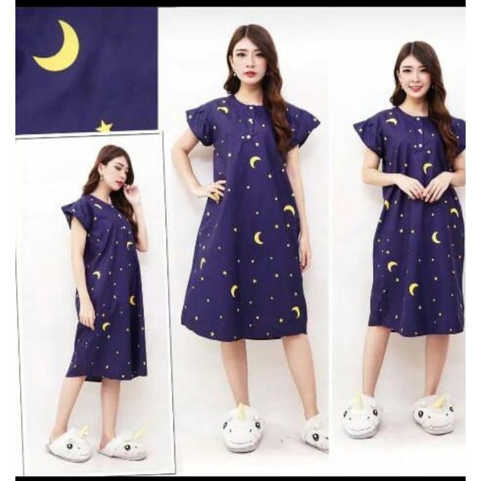 Daster Halus Motif Karakter Busui Adem - Dress Anak Muda cantik ibu hamil menyusui katun Dewasa