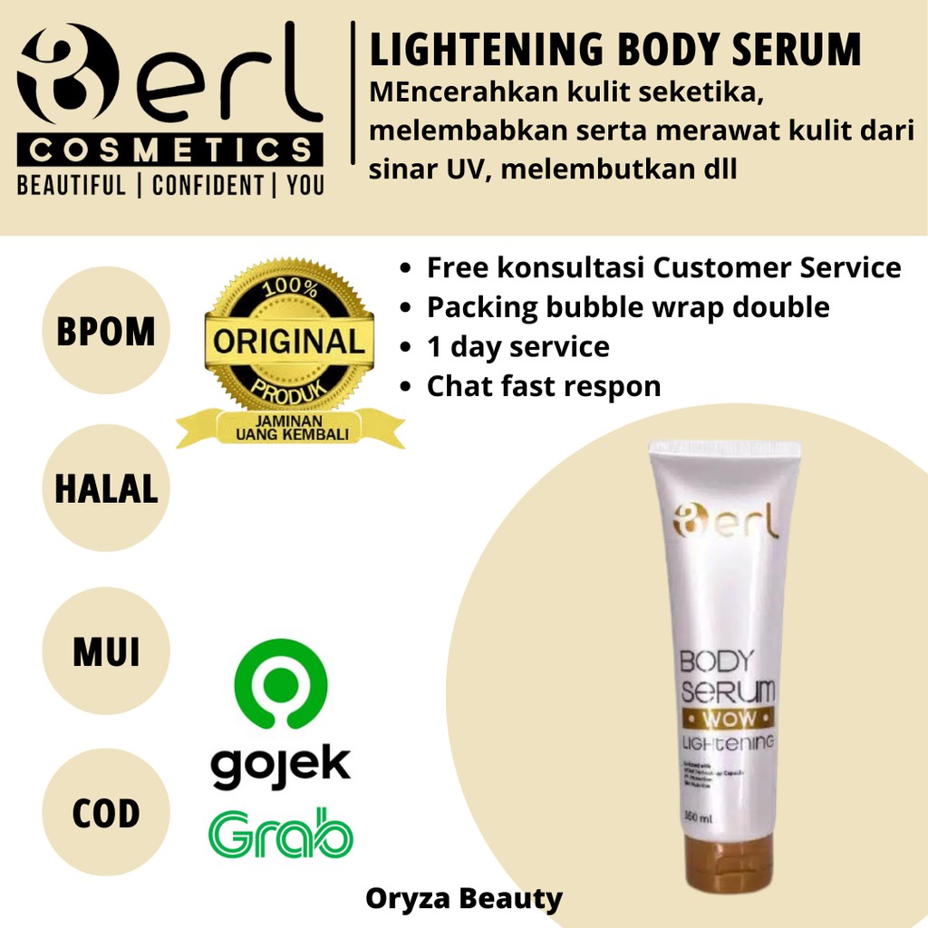 Body Serum WOW B Be Erl Berl Cosmetics Pencerah Pemutih Kulit Berlcosmetics Pelindung UV Cosmetic