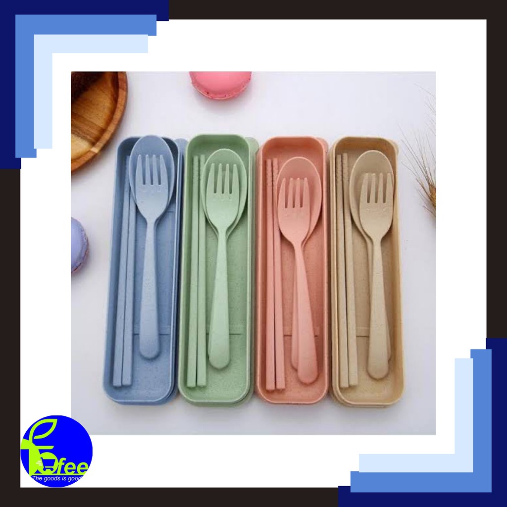 [IMPORT] - Sendok Garpu Sumpit Alat Makan Set Bahan Jerami