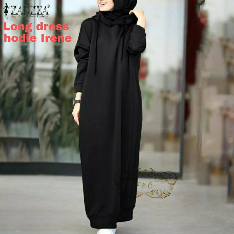 3 UKURAN M L XL LONG DRESS IRENE HOODIE FASHION PAKAIAN WANITA BAHAN BABYTERRY FEHM