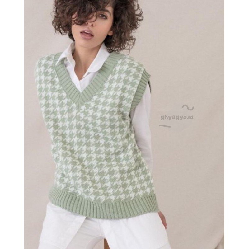 Jennie Vest knit / Houndstooth Vest Knit / Jennie Vest Rajut /  Rompi korea Rompi keren / Korean Vintage Knit-5