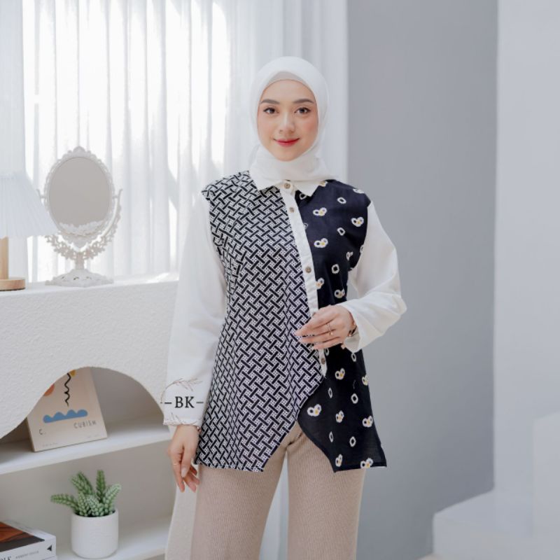 BLUS BATIK WANITA MODERN ASIMETRIS ELIYA||ATASAN WANITA||M-L-XL-XXL