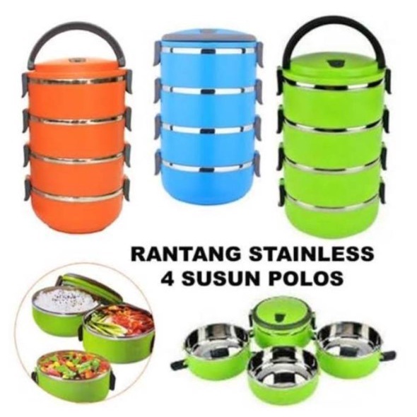 *COD* Lunch Box Rantang 4 Susun Polos - Doubel Stainless Steel - Bagus