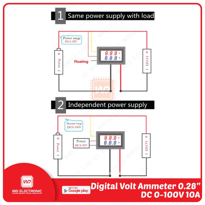 DIGITAL VOLT METER AMPERE METER DC 100V 10A VOLTMETER AMMETER 100V 10A