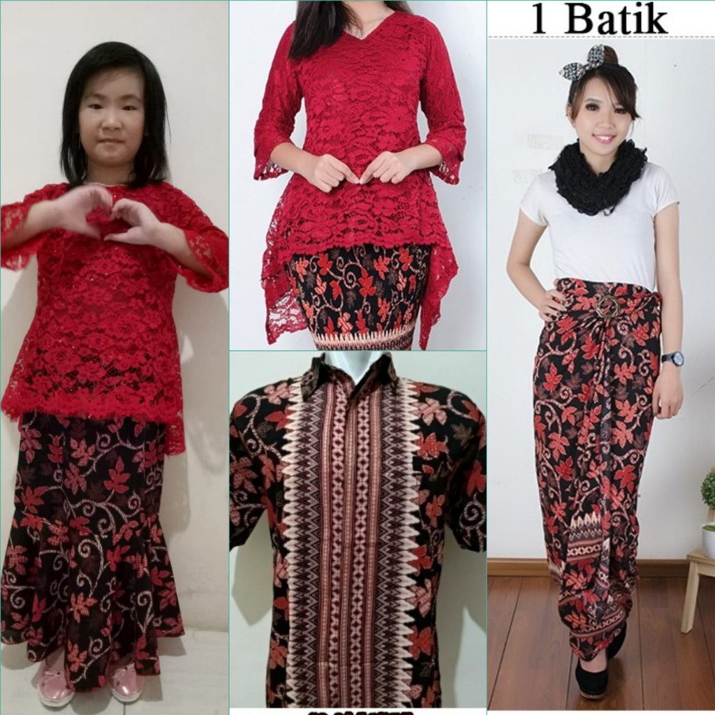 Family set couple andini brukat rok lilit kombi kemeja batik ayah dan stelan duyung anak cewek
