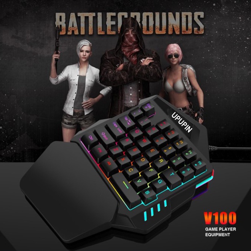 UPUPIN Paket keyboard gaming dan Mouse/Single Hand Gaming RGB Keyboard dan mouse PUBG keyboard gamin