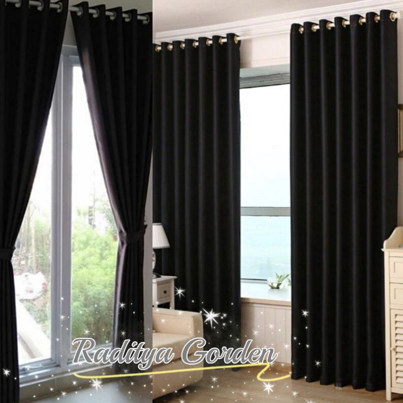 gorden polos jendela pintu warna hitam