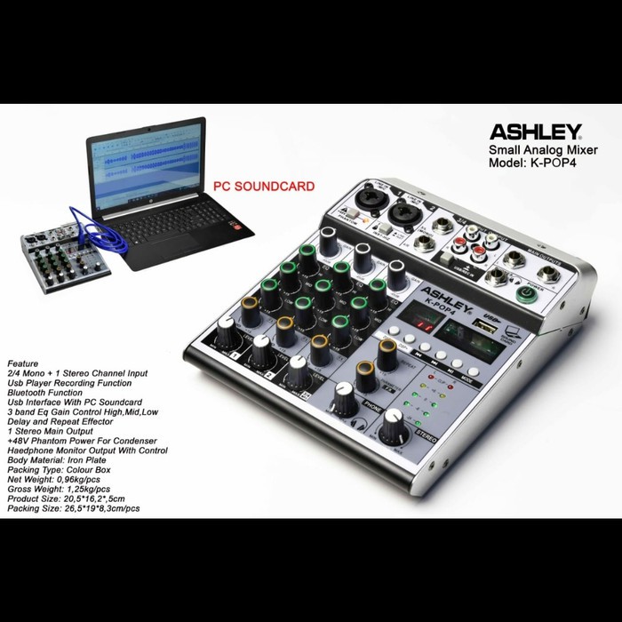 Mixer Ashley 4 channel KPOP 4 Baru Support Soundcard Bodi Logam original