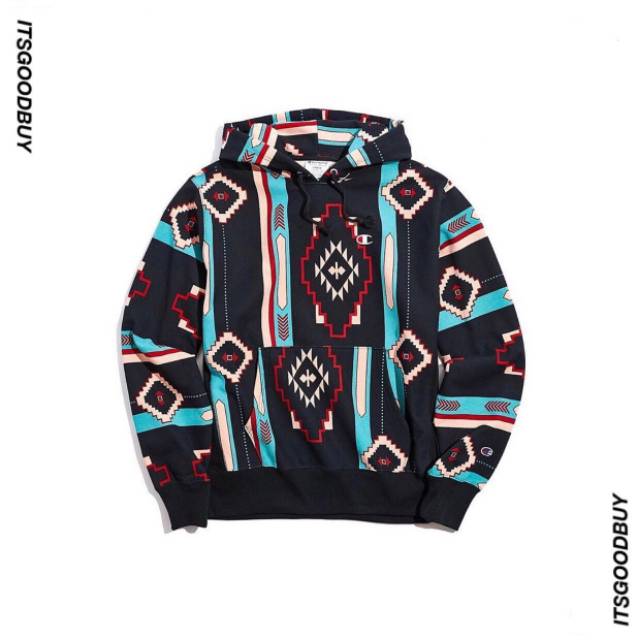 Champion X Urban Outfitters Reverse Weave Southwestern Hoodie Sweatshirt Black