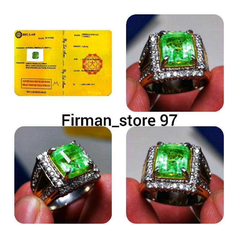cincin batu permata zamrud colombia + Sertifikat ring perak