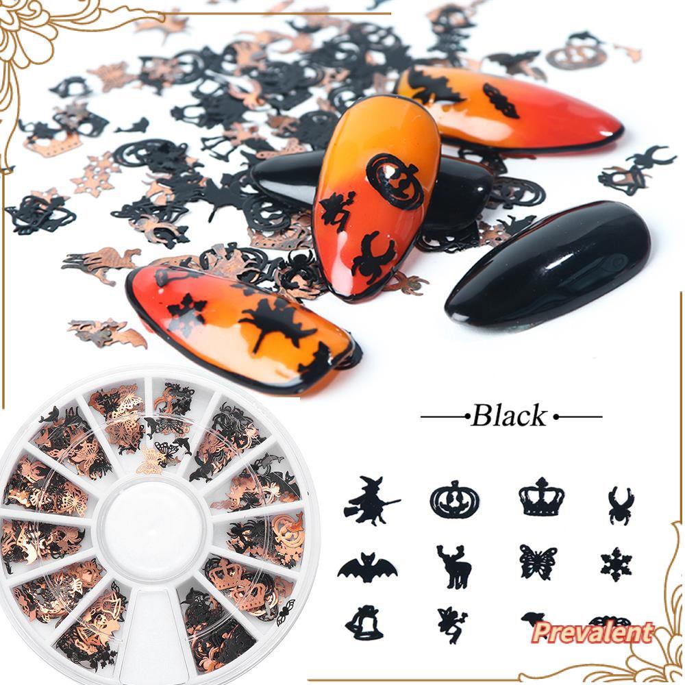 Payet Desain Labu Penyihir Warna Hitam Emas Bahan Metal Untuk Dekorasi Nail Art Halloween