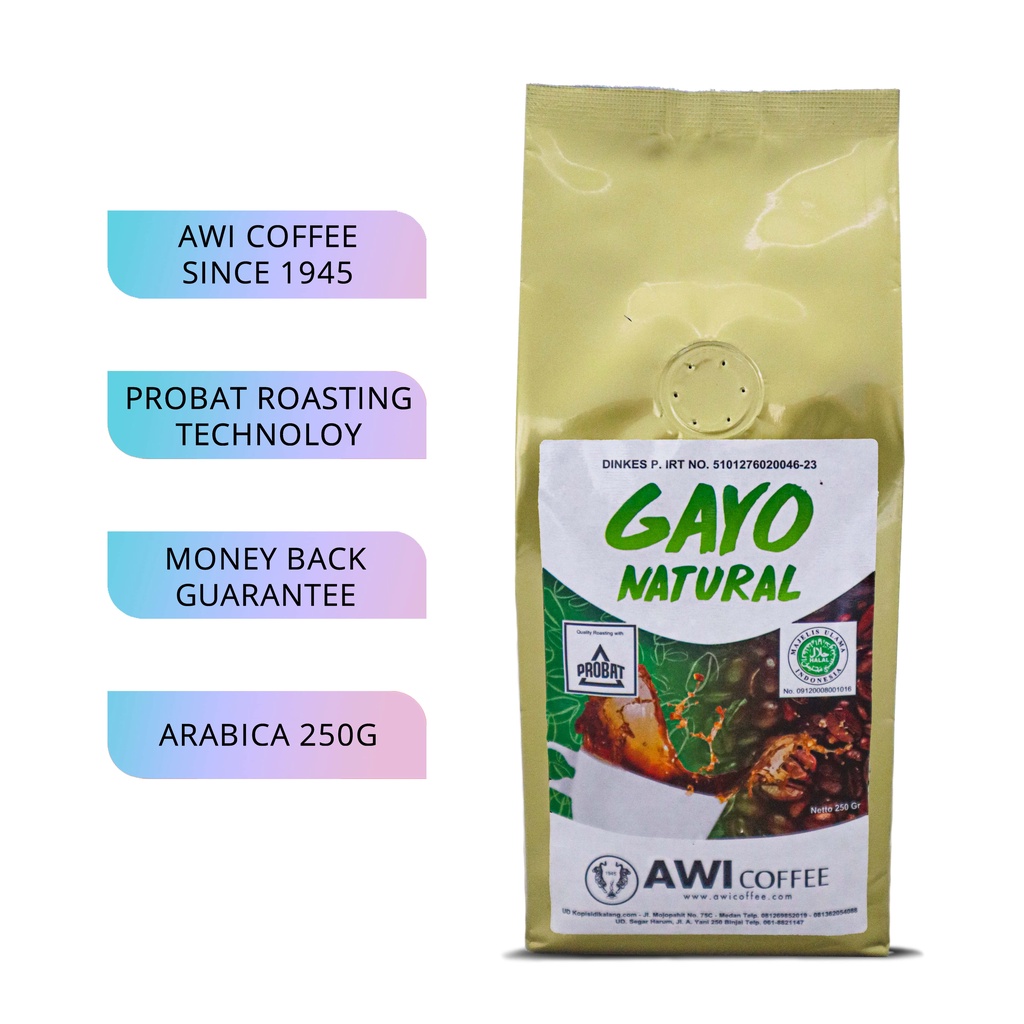 

Awi Kopi Gayo Natural 250G Biji | Arabica Roasted Coffee Beans| Aceh Gayo Specialty | Arabika