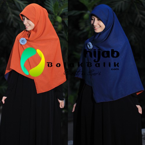 Promo Jilbab syari segi empat Bolak Balik Biru Dongker - Terakota terbaik