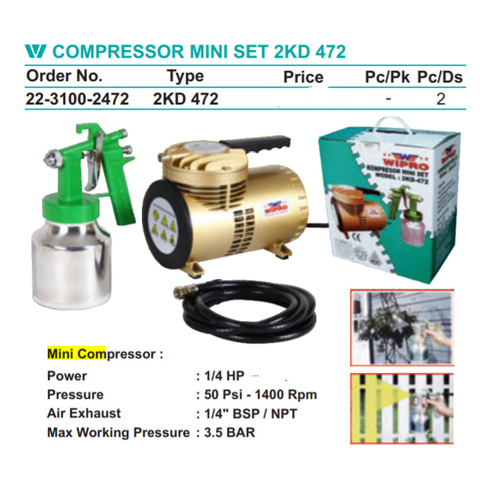 Mini Air Compressor Set + Spoit WIPRO Kompresor Kompressor 200 Watt