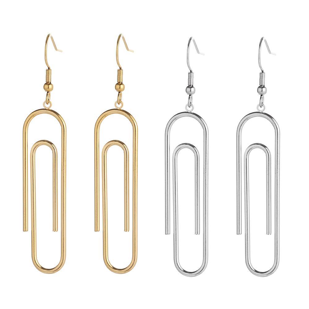 Top Paper Clip Earrings Anting Klip Kertas Gaya Korea Perhiasan Pesta Warna Emas Perak Ear Clip