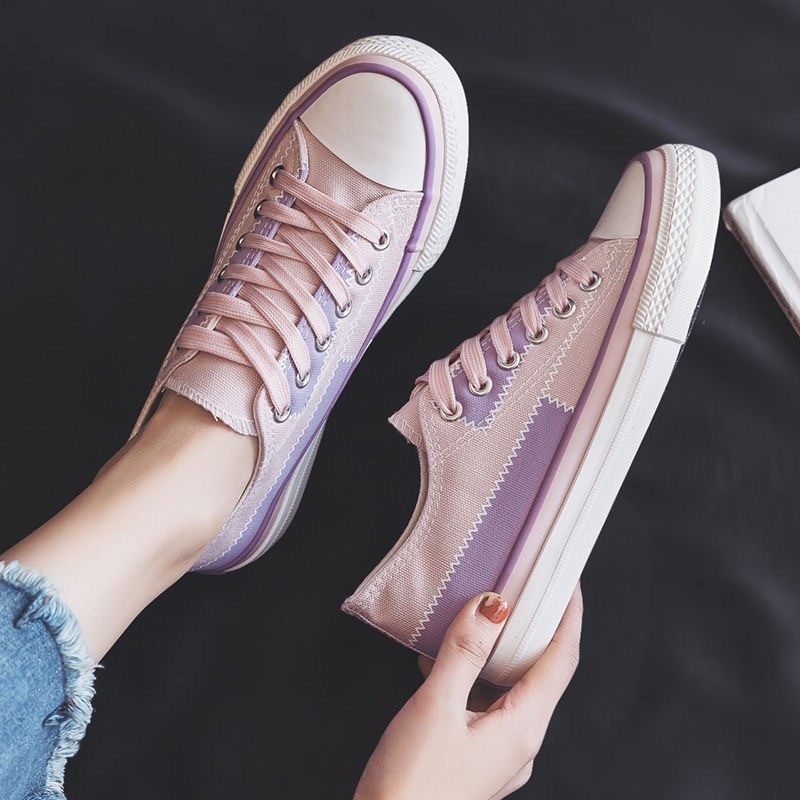 MFI Sepatu Wanita Sneakers Import Korea model Casual Flat Bahan Kanvas Warna Pink dan Ungu