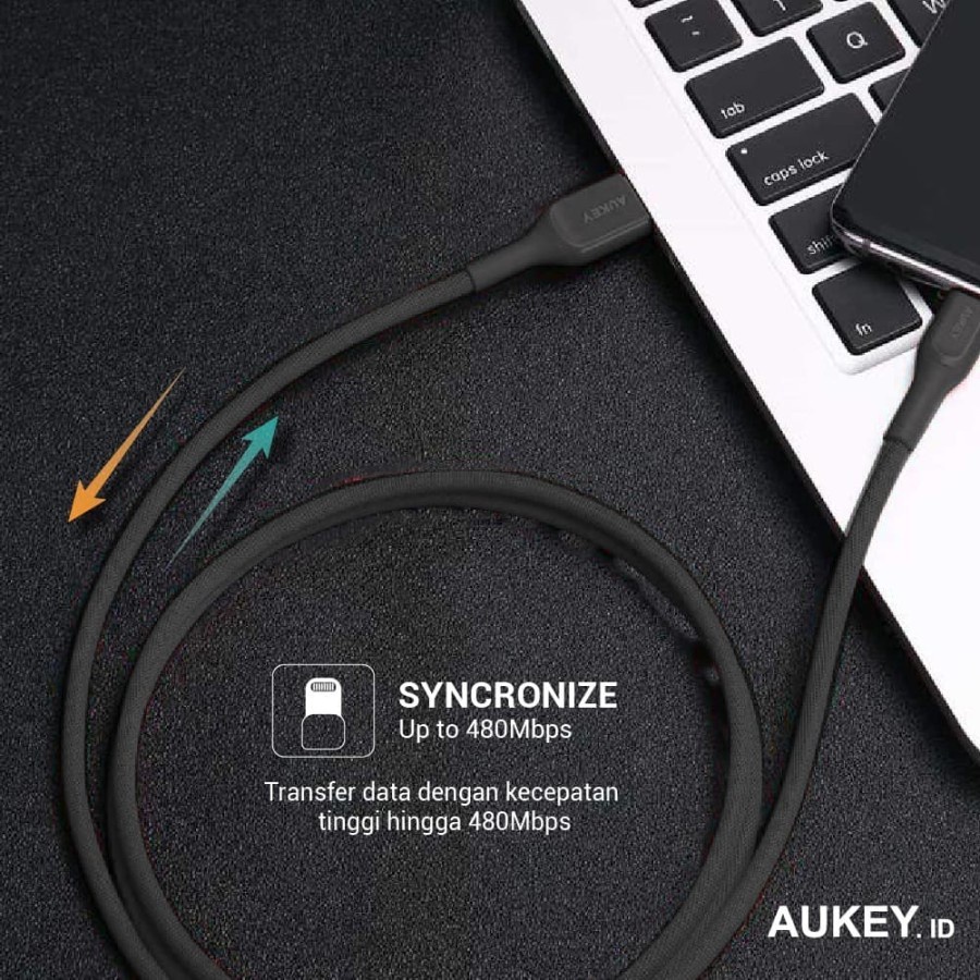 Aukey Cable CB-AKL2 Blue MFI USB A To Lightning Kevlar 2M - 500422