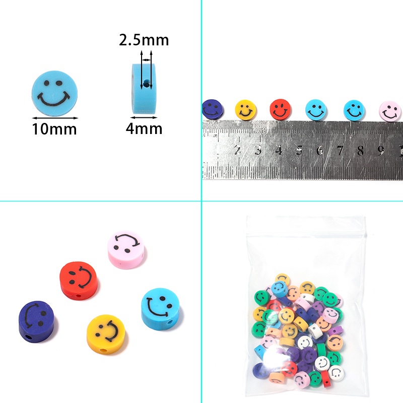 20pcs / Lot Manik-Manik Bulat Motif Smiley Bahan Polymer Clay 10mm Untuk Membuat Perhiasan Handmade DIY