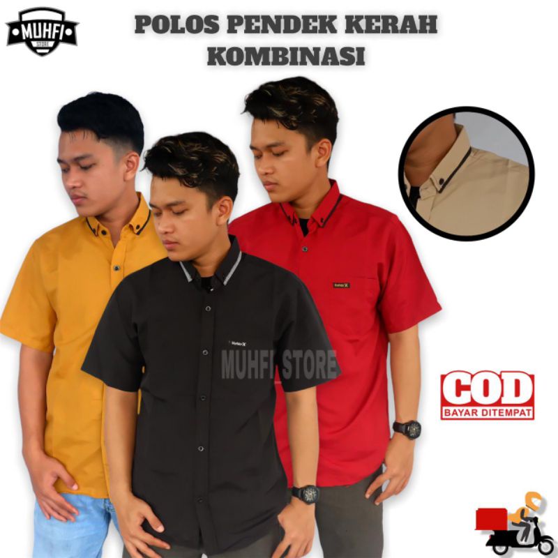 PROMO DISKON) KEMEJA POLOS PRIA LENGAN PENDEK KERAH KOMBINASI BISA PILIH WARNA DAN UKURAN