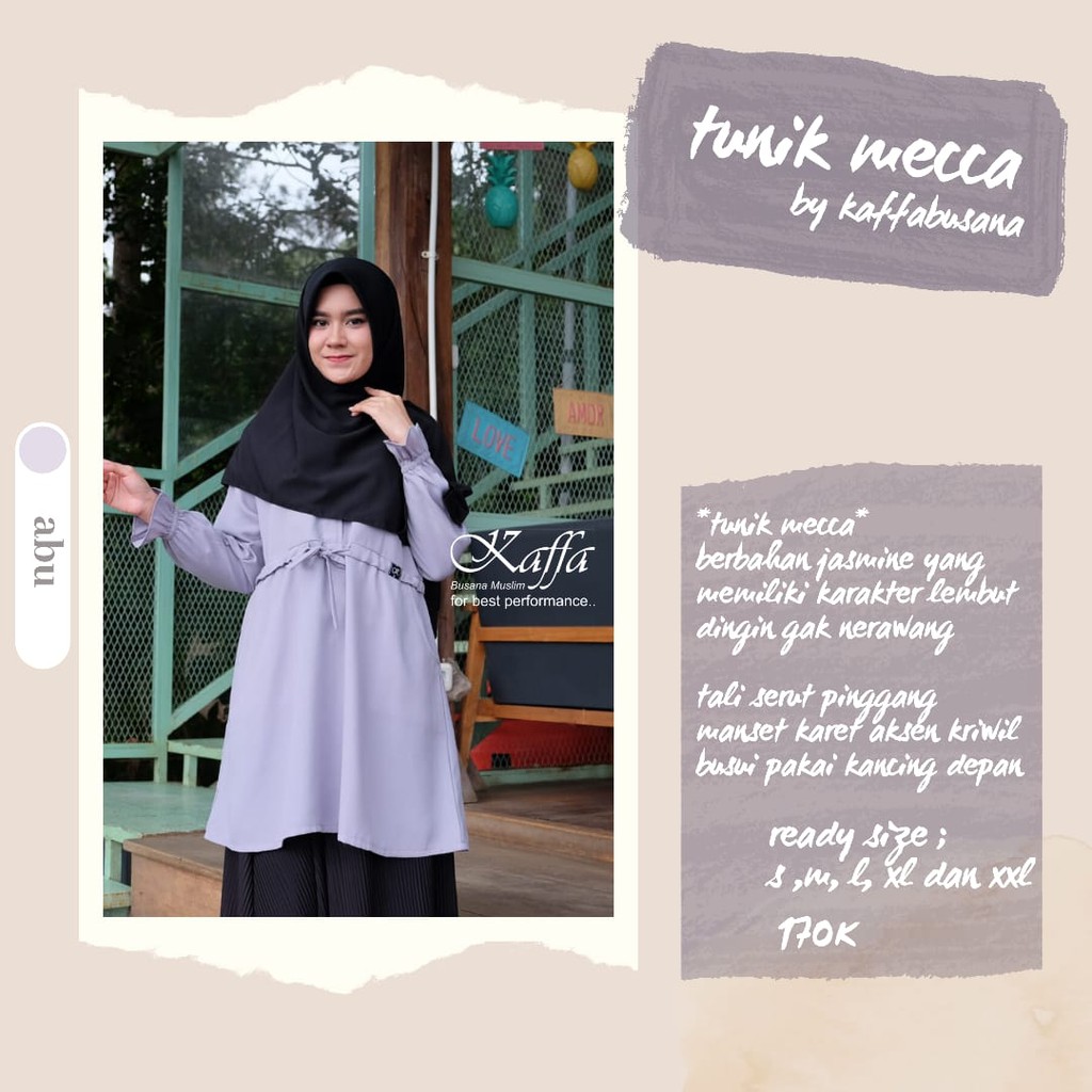 BAJU TUNIK WANITA TERBARU POLOS | TUNIK BAHAN JASMINE PREMIUM | TUNIK MECCA BY KAFFA BUSANA BANDUNG