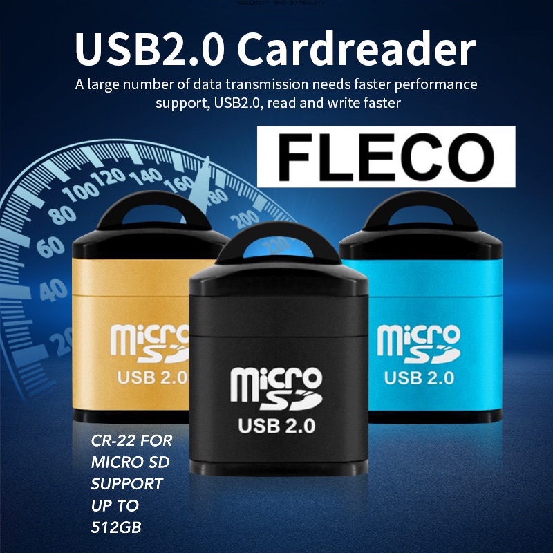 PROMO CARDREADER METALIC  FLECO CR22 MICRO SD FASTER TRANSMISSION SPEED TRANSFER DATA USB2.0 480MBPS