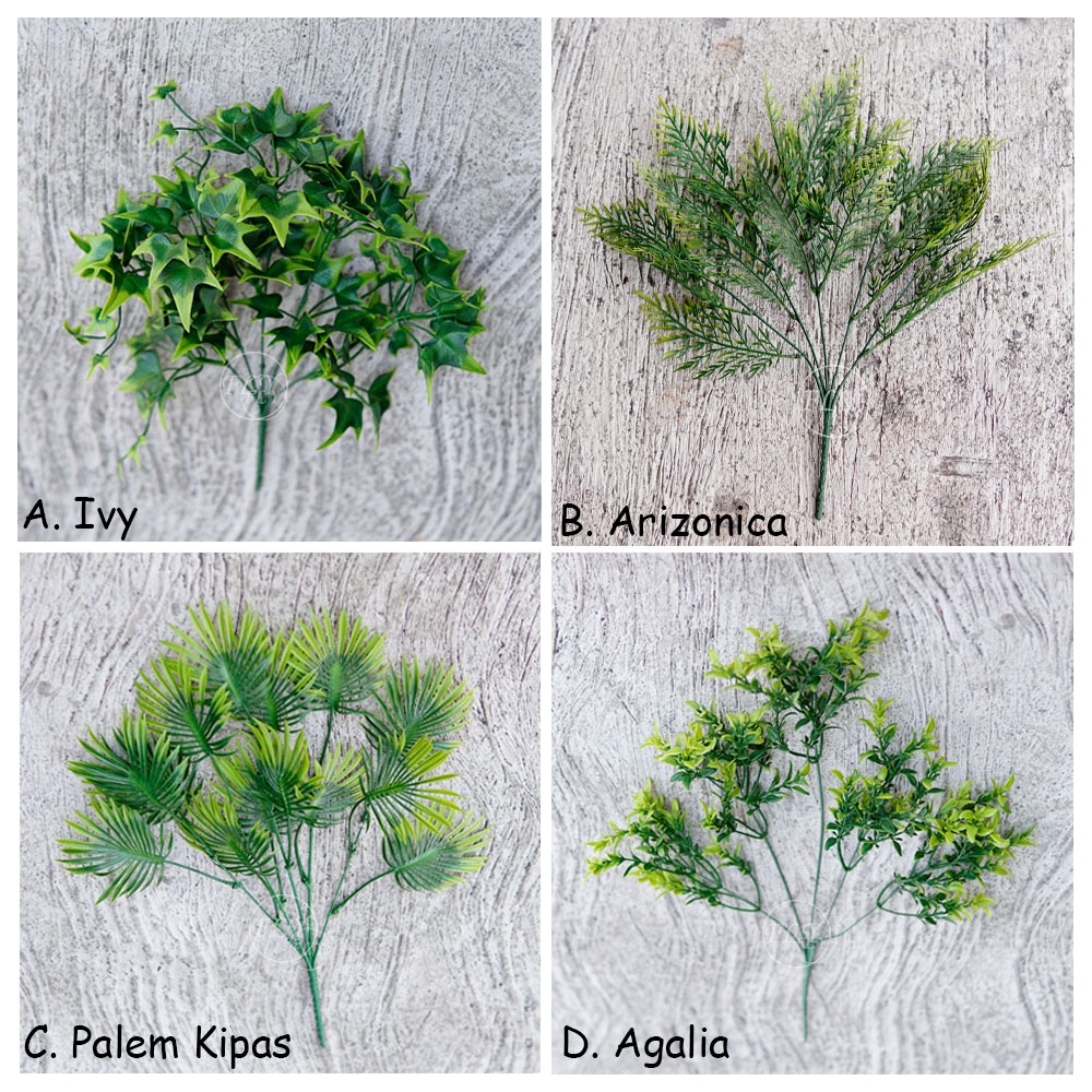 Daun Artificial cabang 5 Daun Artificial / Daun Dekorasi / Daun Plastik / Daun Pernikahan