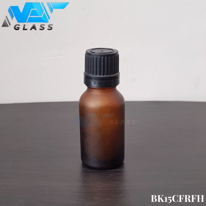 botol kaca 15ml coklat amber frosted doff tutup filler hitam