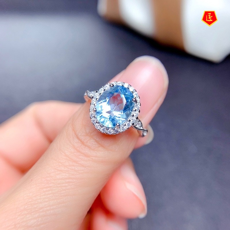 [Ready Stock]Personalized Elegant Super Shiny Natural Blue Topaz Ring