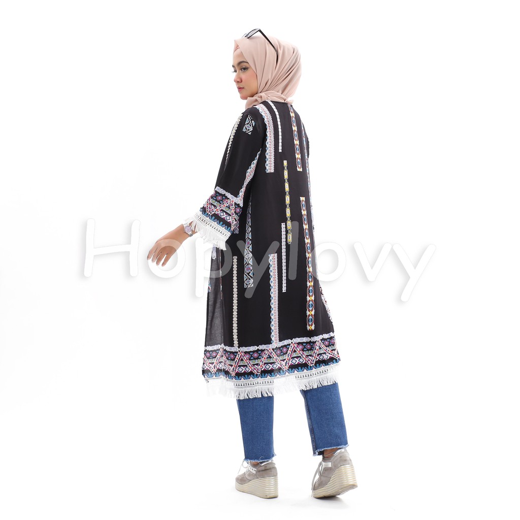 HOPYLOVY - Long Outer / Cardigan Panjang Wanita Etnic Motif Etnika