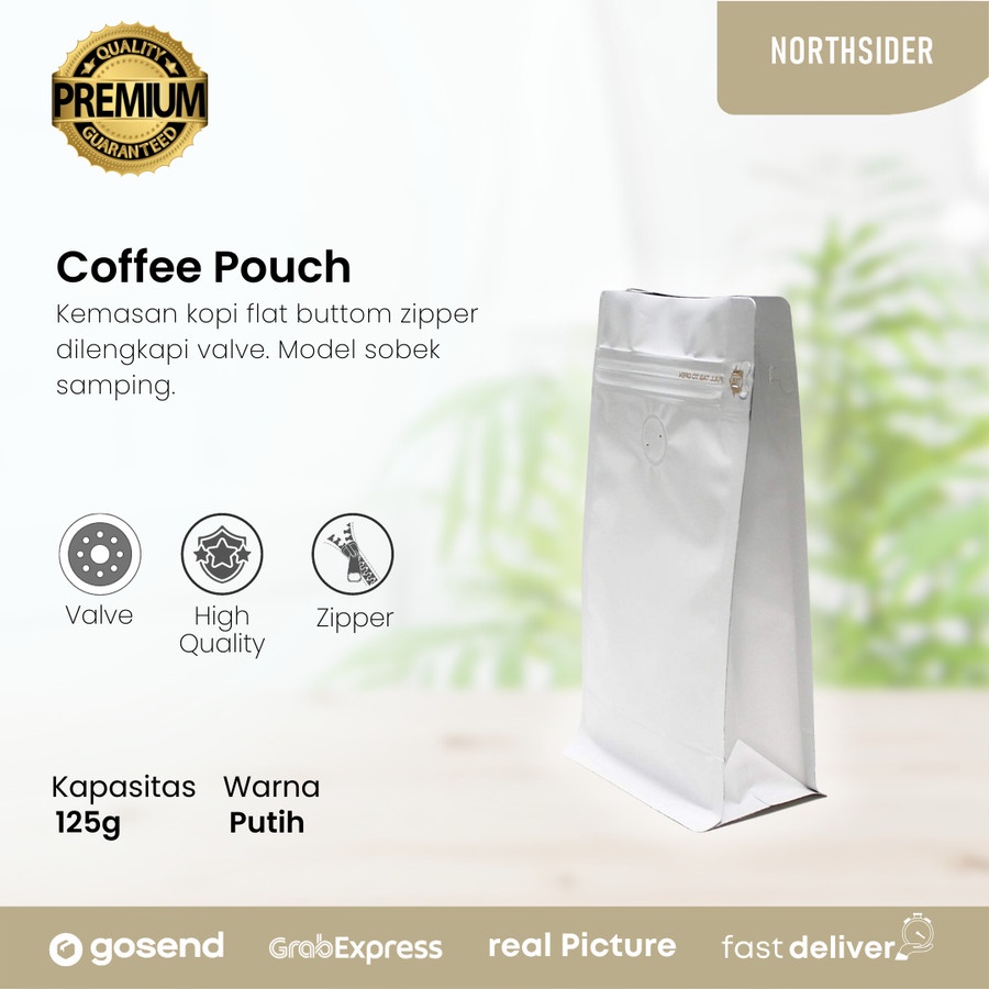 KEMASAN KOPI 125GR - STANDING POUCH FLAT BOTTOM ZIPPER AND VALVE