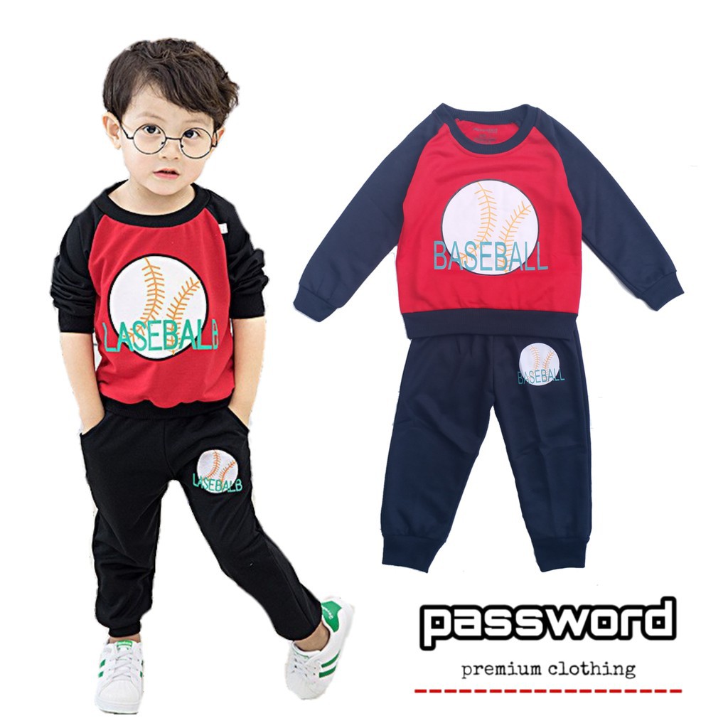 LittleAaron PASSWORD BASEBALL Setelan Sweater 1 - 7 Tahun Baju Anak Berkualitas