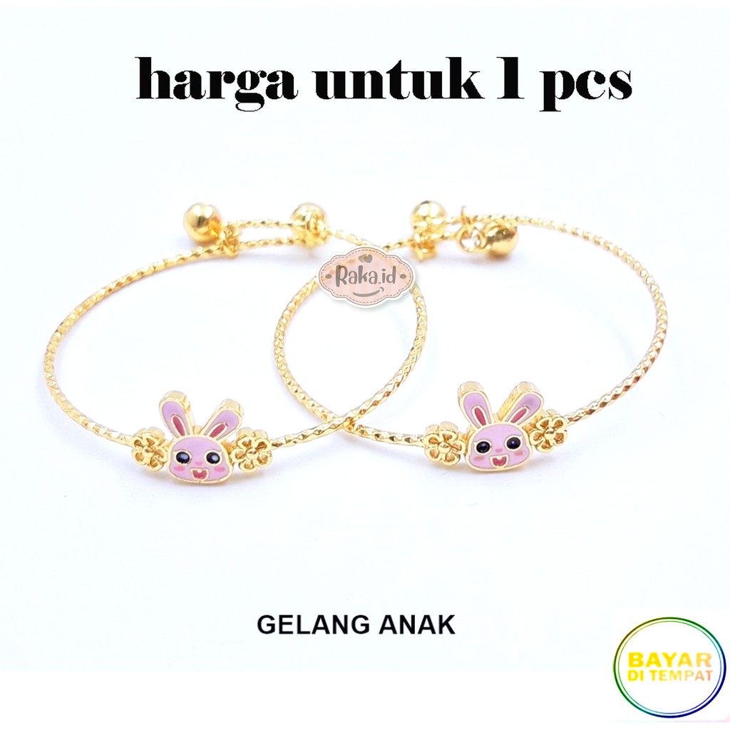 Raka Acc - Gelang Tangan Bangle Anak Bunny Pink Kerincing Gold Perhiasan Anak Menawan 633