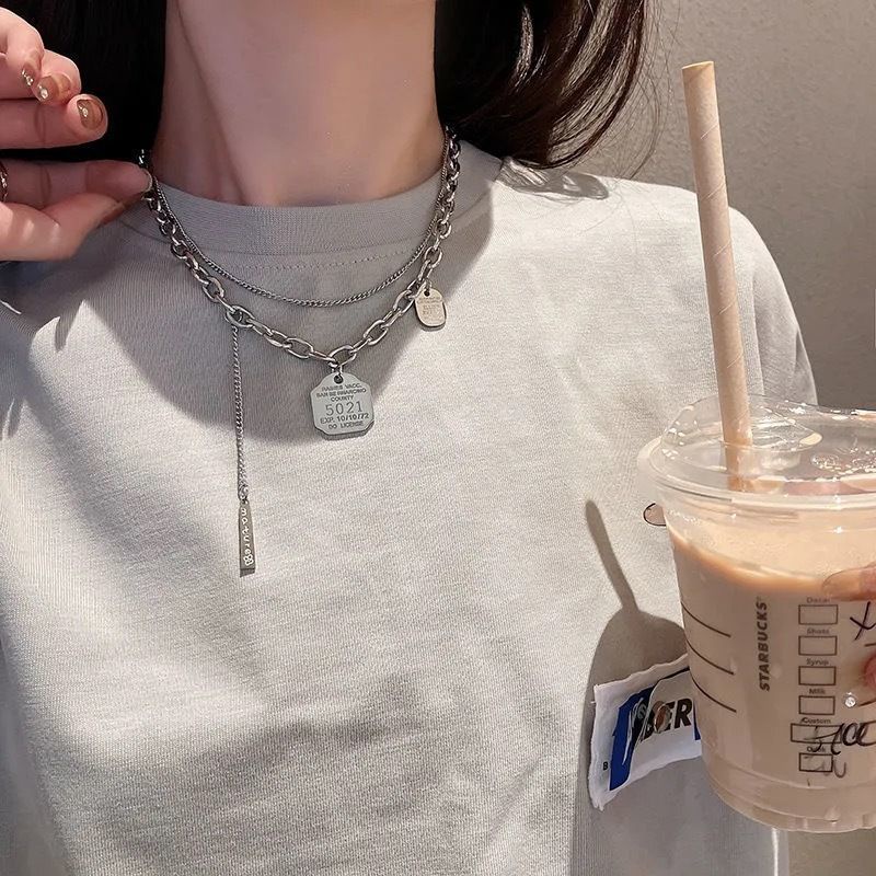 Baja Titanium kalung antik Tahun Baru Wanita gaya dingin in hip hop pria kalung double layer dekoras