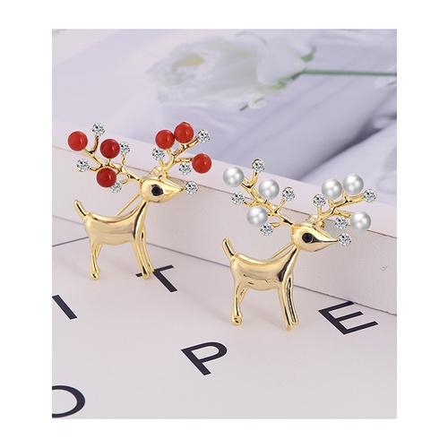 LRC Brooch Fashion Alloy Diamond Pearl Christmas Deer Brooch F88702