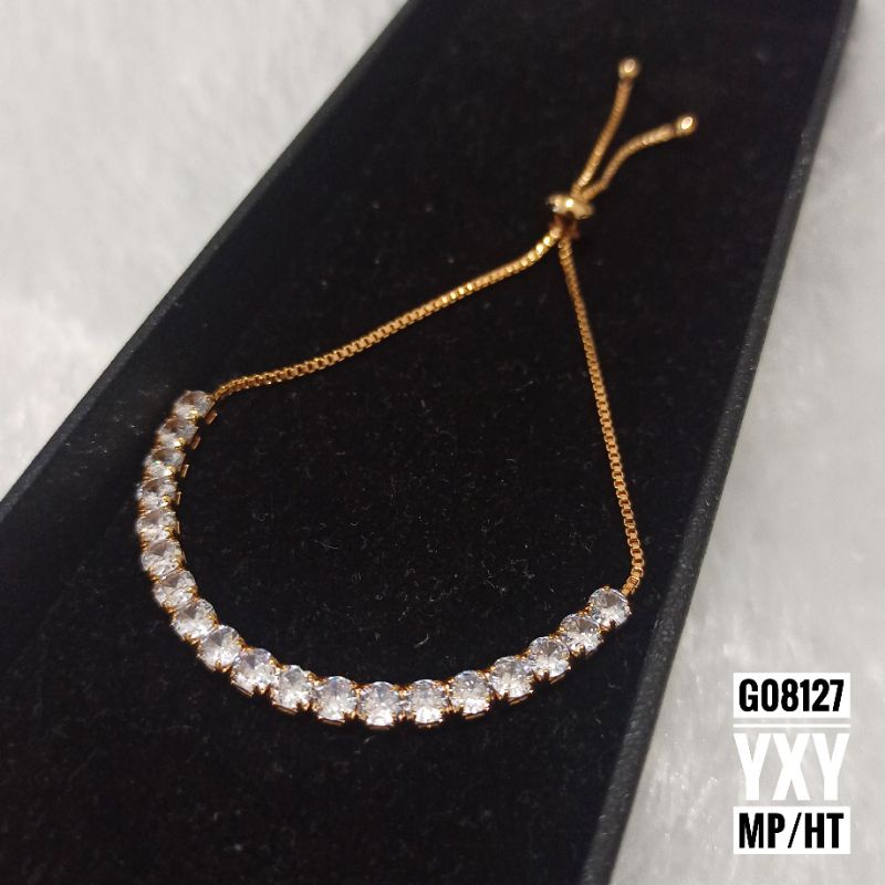 Gelang Yaxiya Serut Zircon Baris Gold G08127