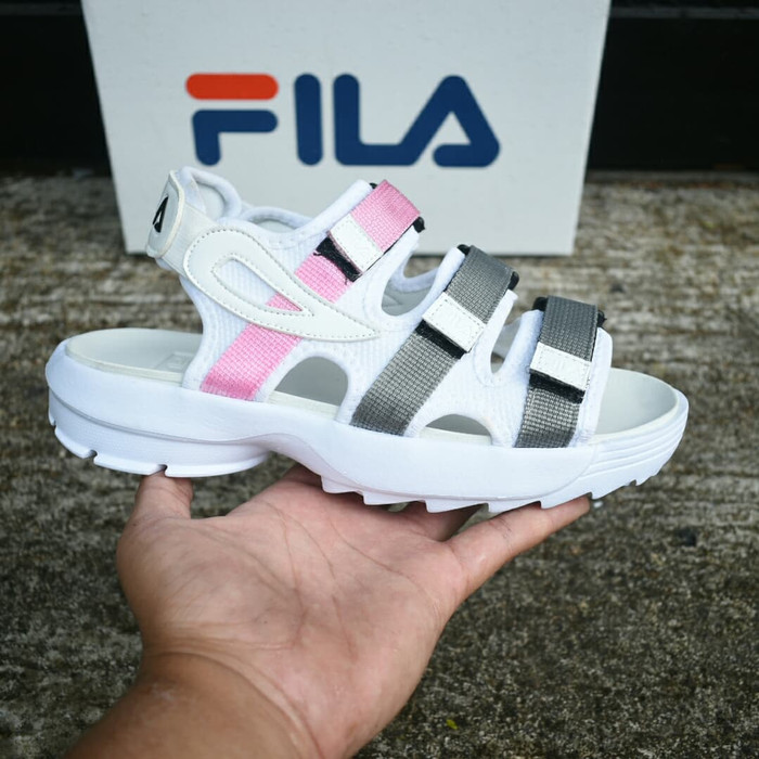 Sepatu Sandal Wanita Fila Korea Flip Flop Santai Outdoor Putih Pink