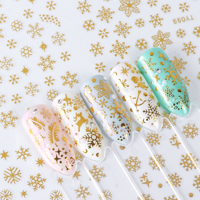 12 Lembar Stiker Kuku Desain Snowflake Natal 3D Untuk Dekorasi Nail Art